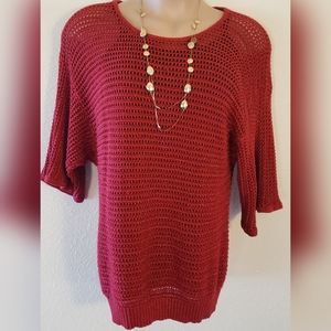 ISELA Knit Red Baggy Sweater Quarter Sleeve Top Shirt